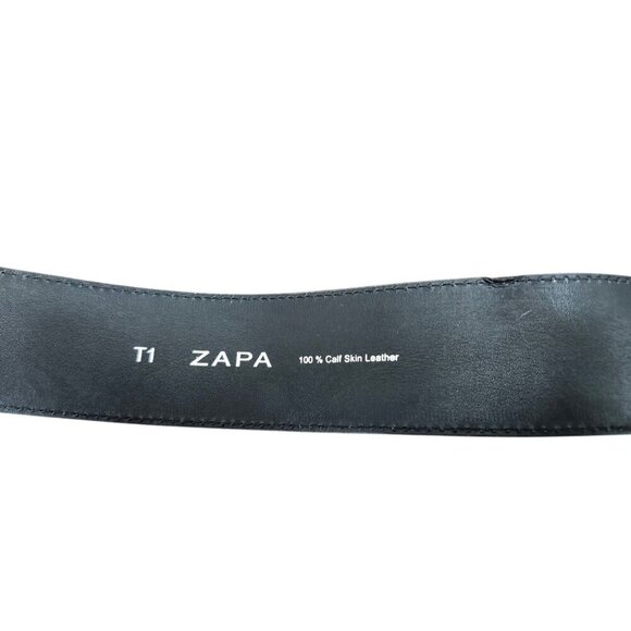 ZAPA Paris Wide Black Leather Waist Belt 100% Calfskin Size T1 Made in France
